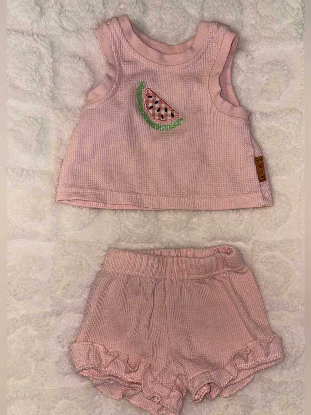 Pink Baby Girls Waffle Knit Watermelon Tank & Shorts Set